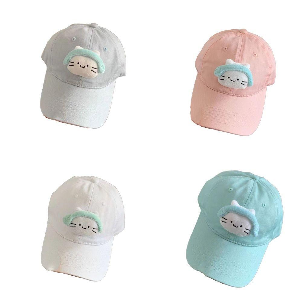 Korean Style Plush Doll Baseball Cap Solid Color Peaked Cap Fashion Earphone Cat Sun Hat  Men