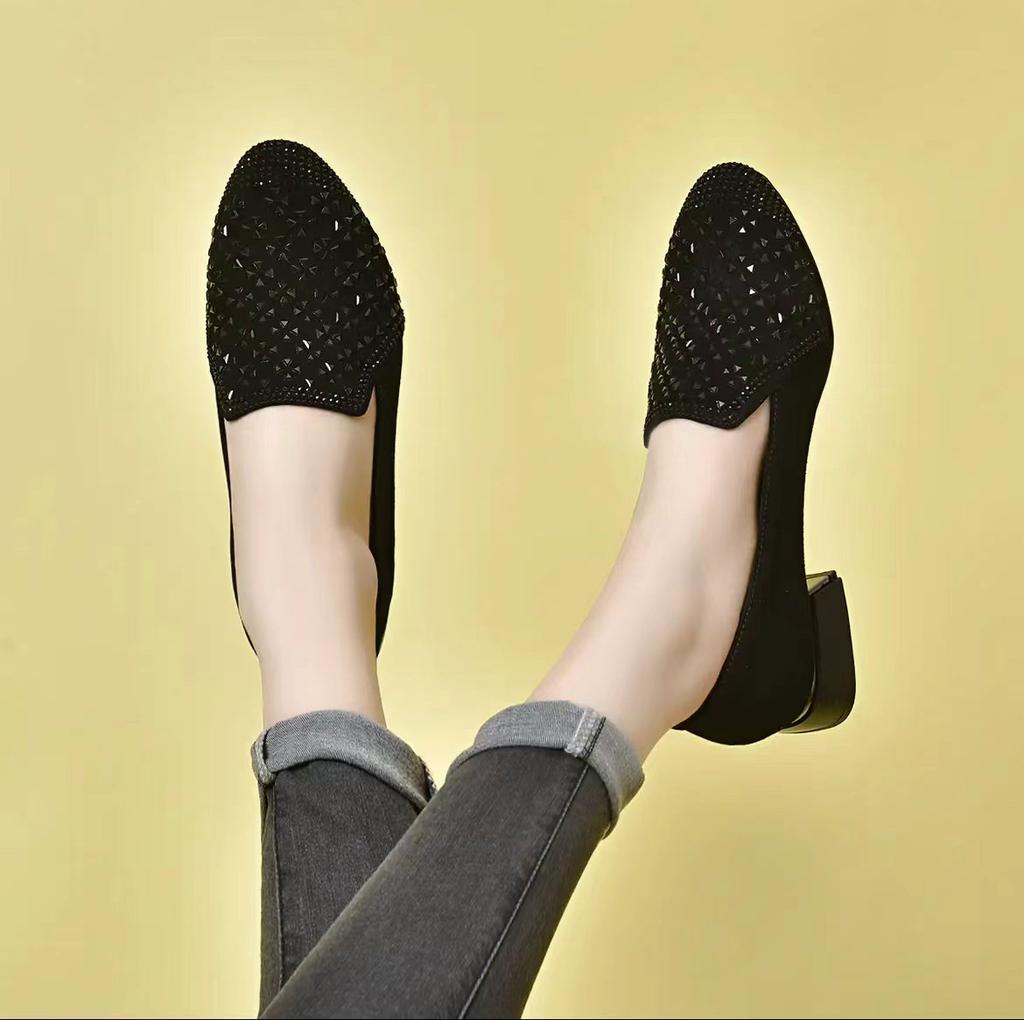 Mattleder Einzelne Schuhe Damen Neu Frühling und Herbst Niedriger Absatz Tiefer Ausschnitt Ein Pedal Runde Zehen