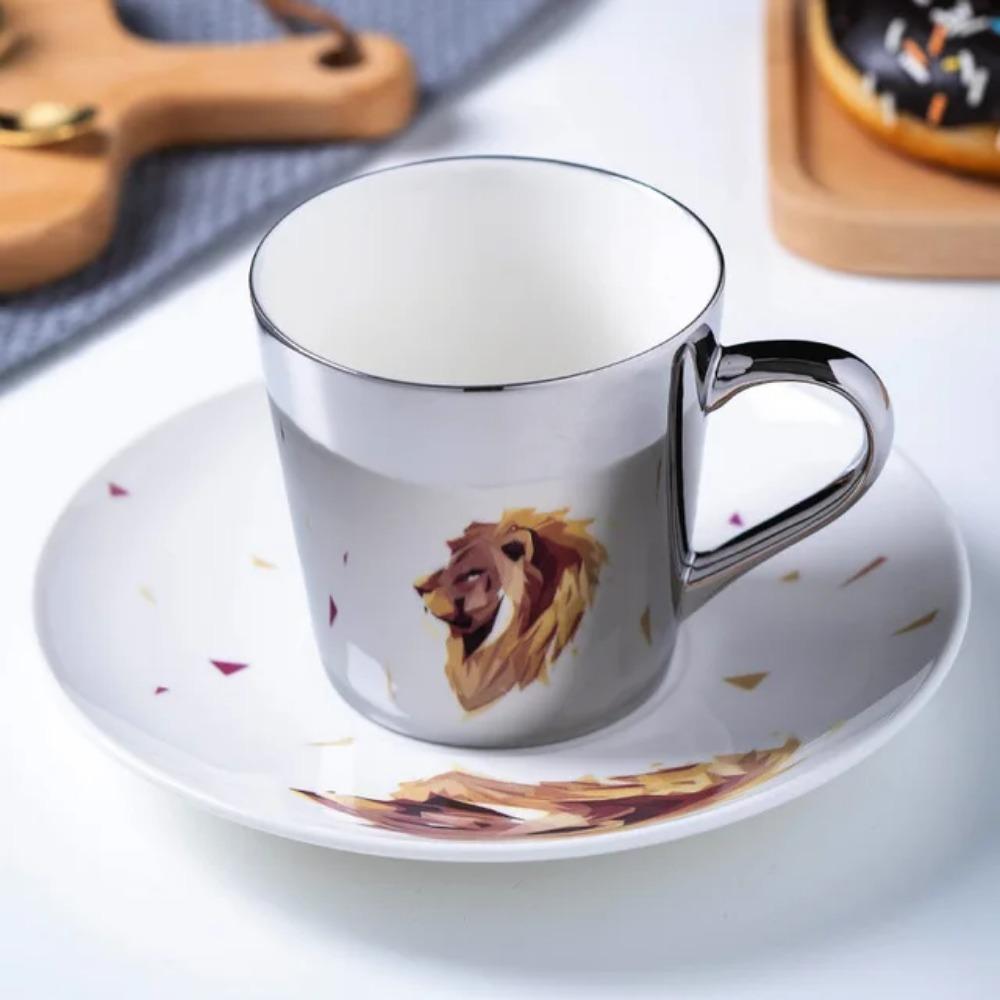 Mirror Coffee Mugs Specular Reflection Bird Procelain Tea Cups And Saucers Scoop European Style Coffeeware