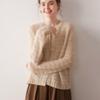 2025 A/W Women's Round Neck Wave Pattern 100% Cashmere Cardigan Sweater