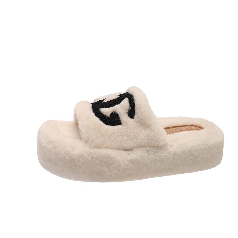 נעלי בית פלאפיות בסגנון שיאושנגפנג לנשים ללבישה חיצונית 2025 סתיו וחורף חדש סוליה עבה גרסה קוריאנית אופנה מכתב טרנדי נעלי בית כותנה