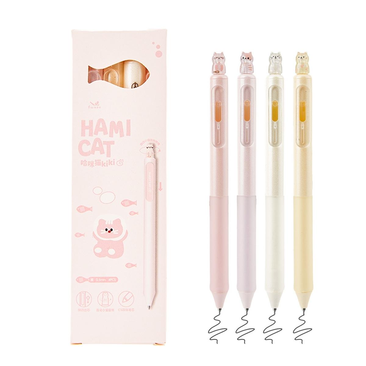 

4pcs Creative Cat Style Gel Pen Hami Cat Cartoon Rotate Design 0.5mm Quick Dry Black Color Ink Writing Pen Press Pen Clip