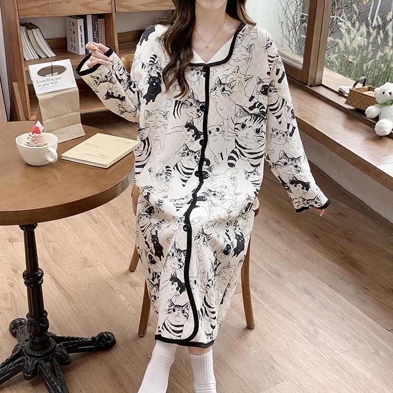 Autumn/Winter Postpartum Nursing Nightgown: Thick Air Cotton Maternity Pajamas for Spring and Autumn