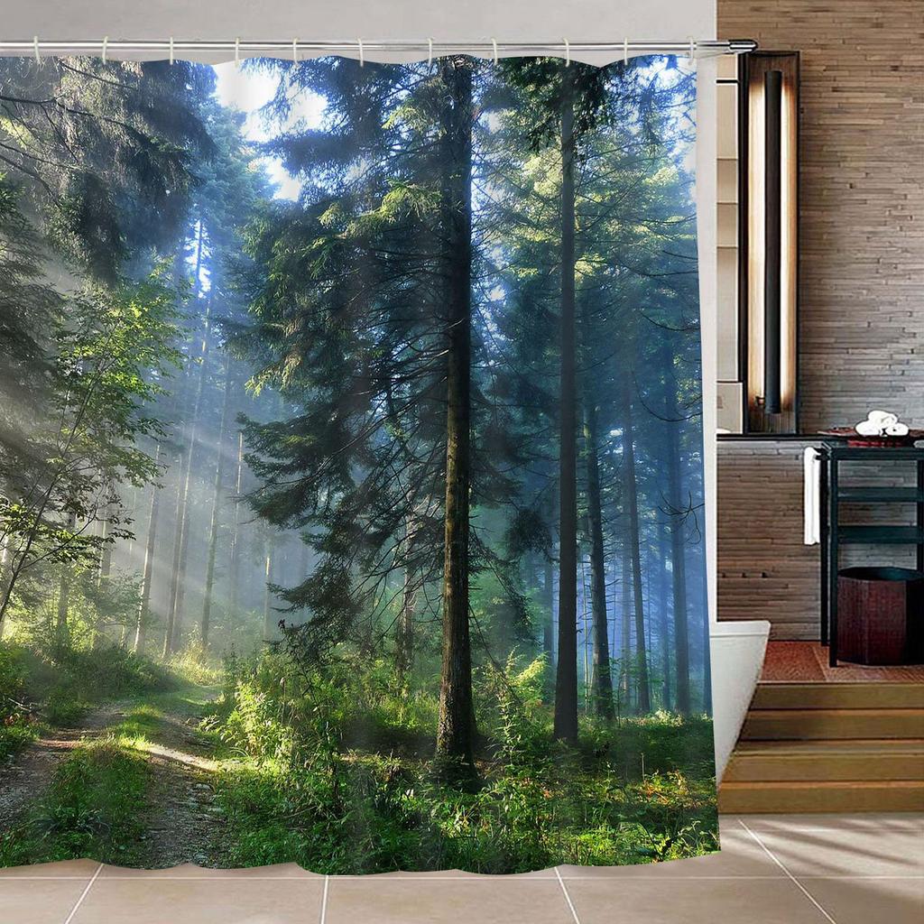 Misty Forest Woodland Shower Curtains Nature Shower Curtain Fall Shower Curtain Waterproof Polyester Fabric Home Decor with Hook