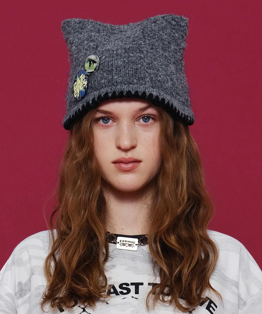 KEEMHII Cat Eye Knit Bucket Hat - [Charcoal]