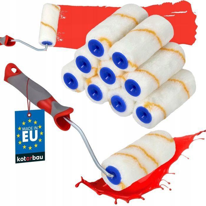 Set di 10 rulli di pittura con manico in gomma - Per lavori di pittura e ristrutturazione - 100 mm - KOTARBAU®