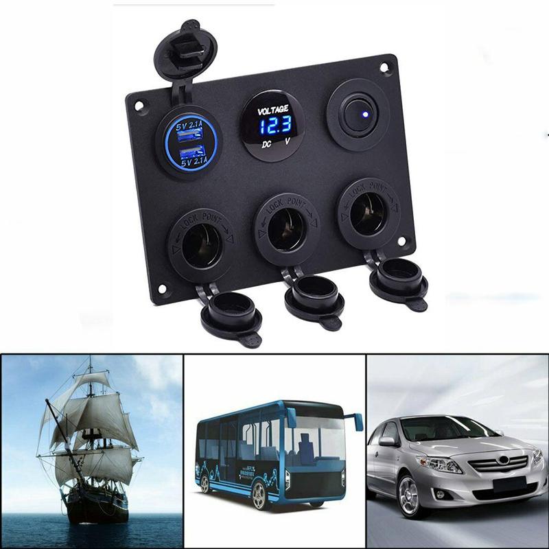 Red/Blue/Green Control Panel Switch Multi-function Car Boat Marine W/ Dual USB Charger Rocker 12-24V For Car Boat Rv