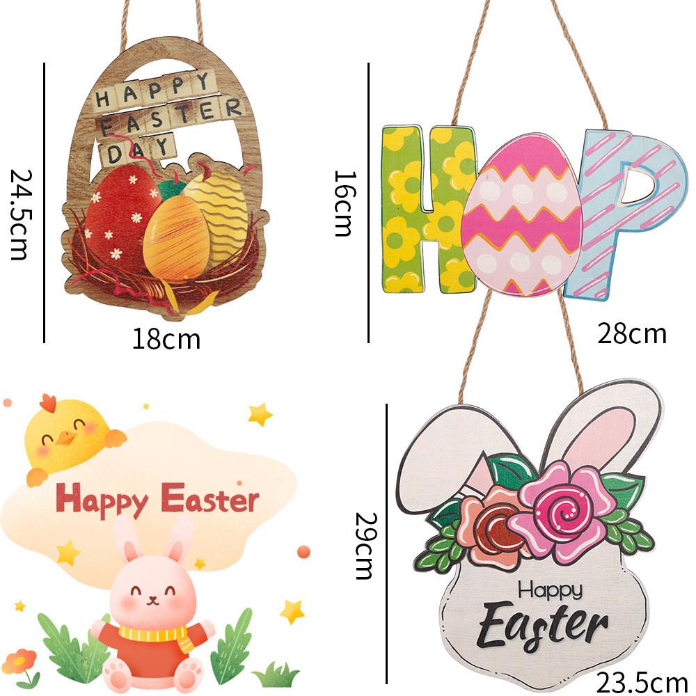 Charming Easter Wooden Hanging Decoration Featuring Colorful Eggs And Adorable Rabbits