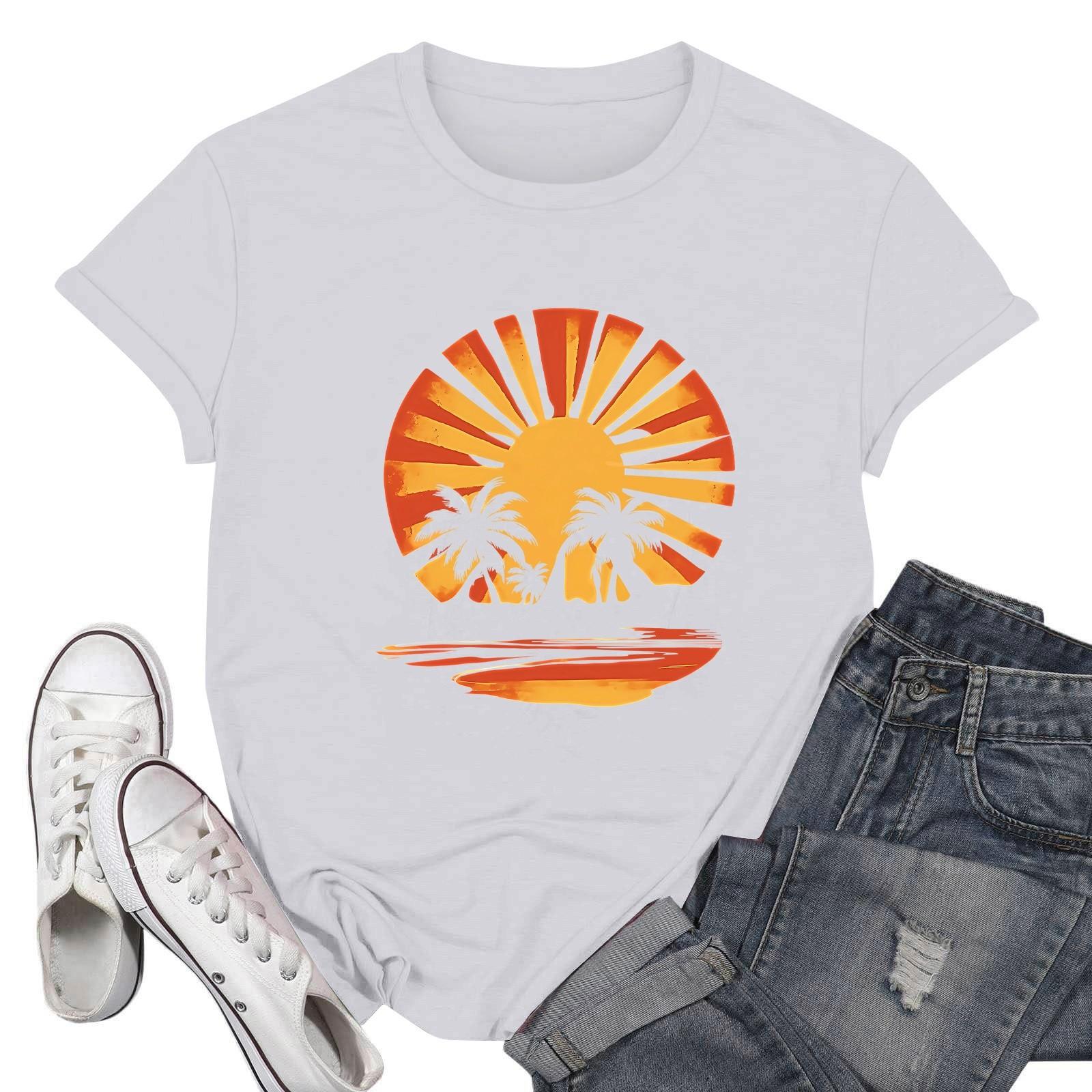 

Жіночі модні повсякденні пуловери з принтом і круглим вирізом з короткими рукавами XL білий