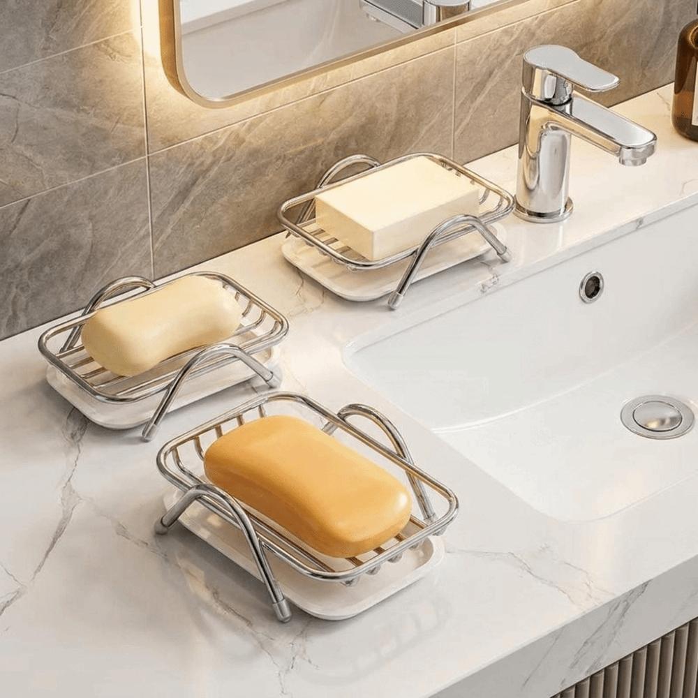 2PCS Space Saving Self Draining Soap Dish Non-Slip Soap Storage Rack  Kitchen