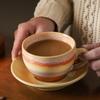 Ceramic Retro Kiln-Turned Coffee Cup and Plates Set Creative Vintage Chinese Breakfast Cups Afternoon Tea Drinking Utensils