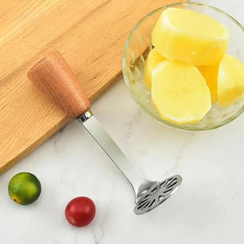 Potato Masher Wooden Handle Thicken Stainless Steel Sweet Potatoes Mashing Tool Crusher Pusher Kitchen Creative Gadget Ya828
