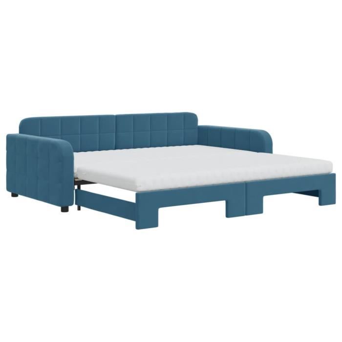 VidaXL Daybed with Trundle Bed and Mattress Blue 100x200 Cm Velvet 3196959