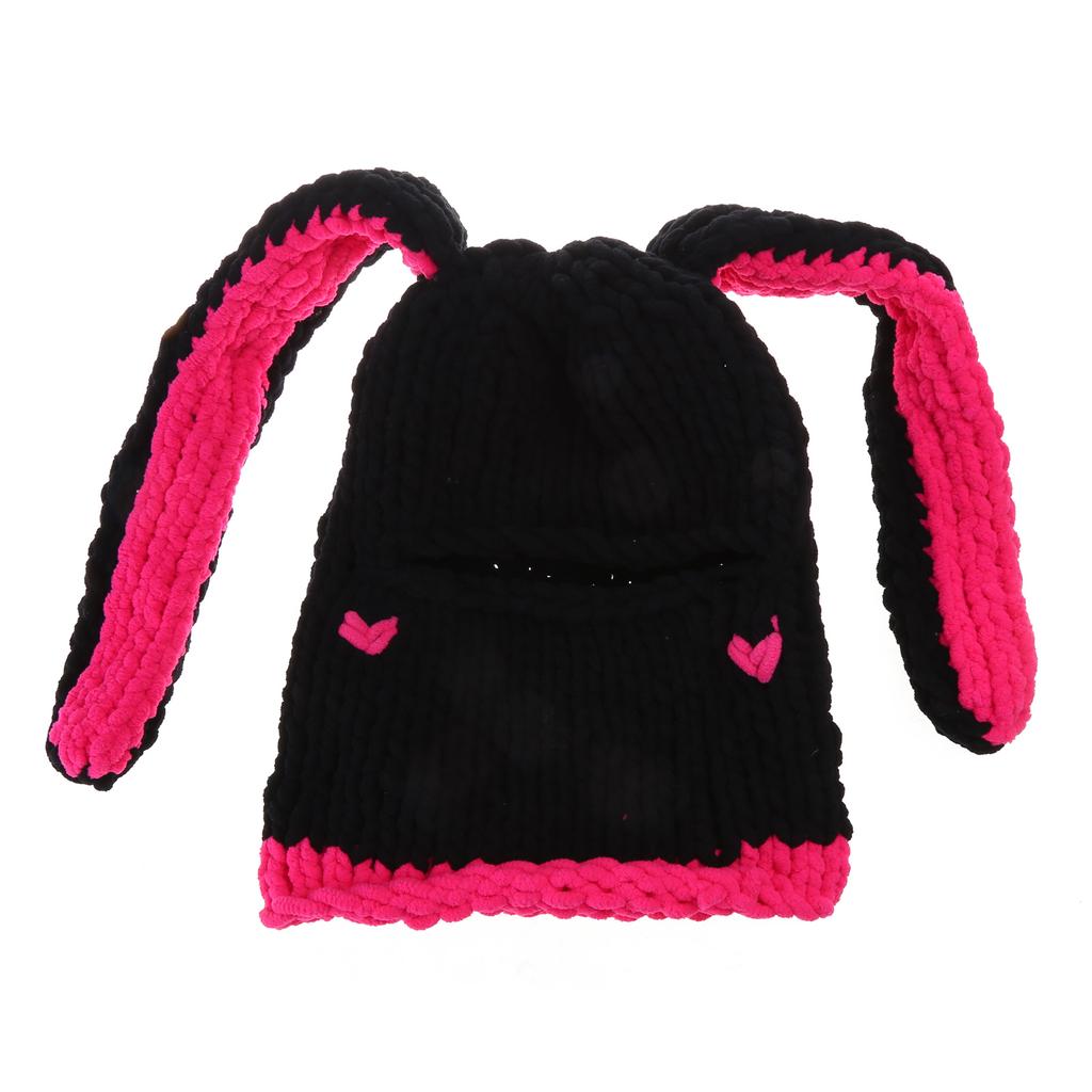 Knitting Balaclava Cap for Women Adult Rabbit Ear Beanie Hat Handmade Face Cover Hat Crochet Hooded Hat for Outdoor Ski