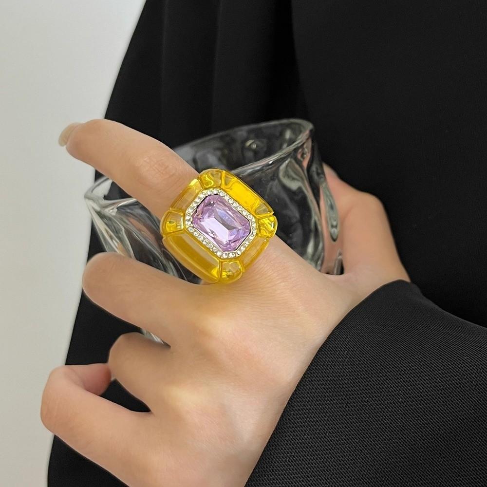 New Colorful Rhinestones Ring Geometric Elegant Jewelry Finger Ring Three-dimensional Square Ring Jewelry Accessories