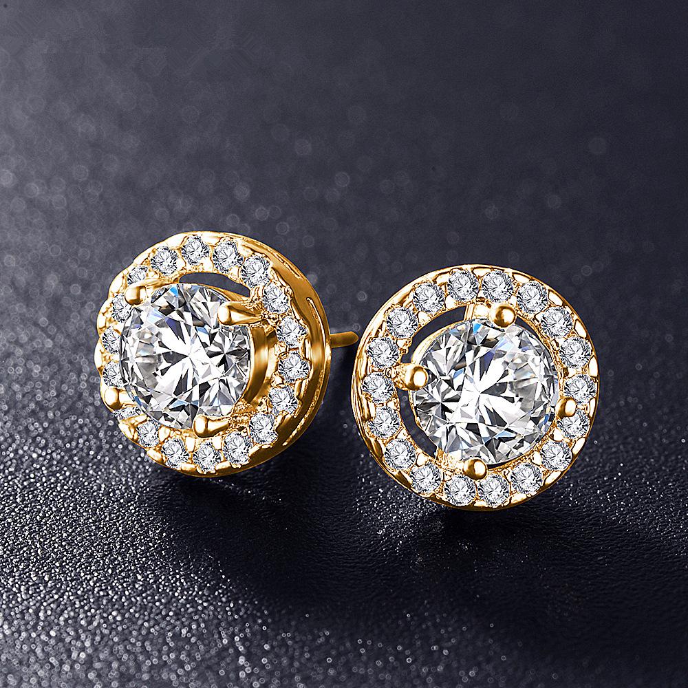 Korean Full Pave Zircon Hypoallergenic Round Stud Earrings