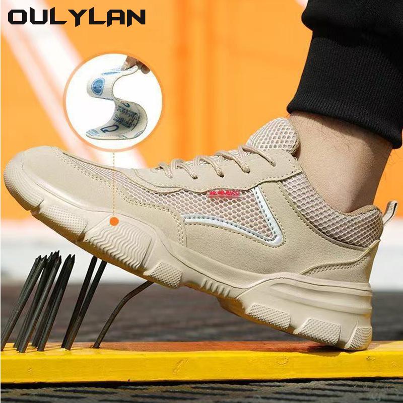 Oulylan Men's Safety Work Shoes Steel Toe Anti-Smash Anti-Puncture Breathable Summer Comfortable Labor Boots Lightweight