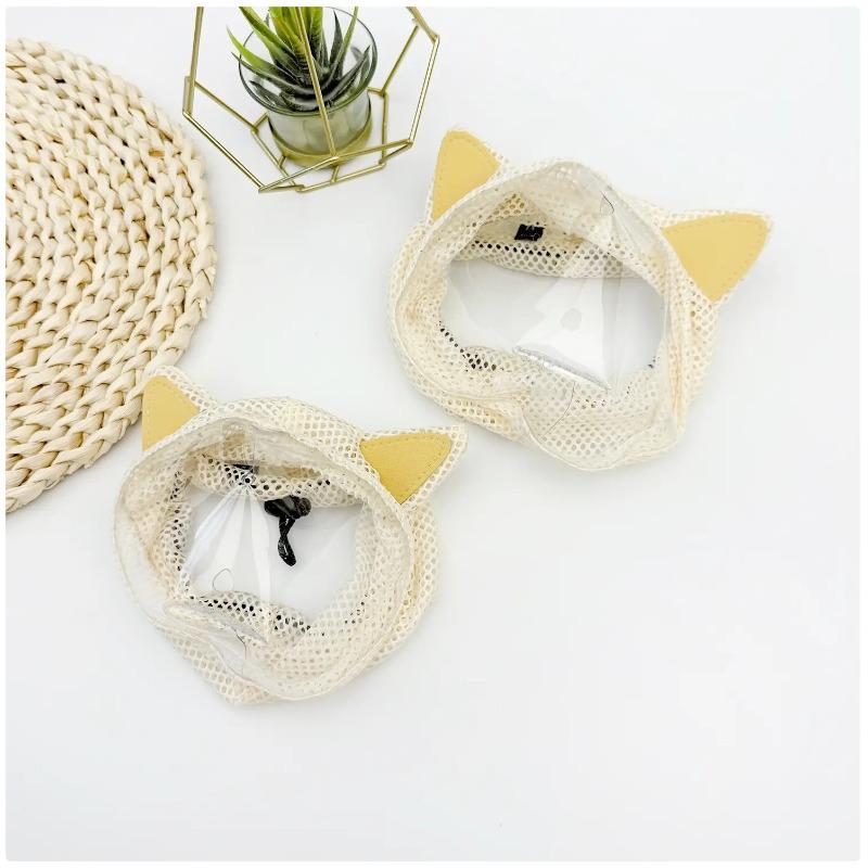 Breathable Mesh Cat Grooming Hood Cute Cat Ear Anti Scratch Anti Bite Stress Reduction Pet Hat for Nail Trim Bath