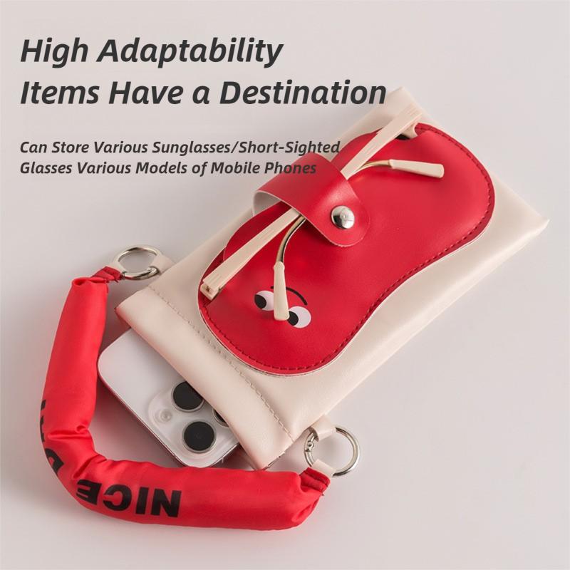 Cute 2-in-1 Phone and Sunglasses Bag Portable Glasses Storage Bag with Hanging Sunglasses Car Storage Glasses Pouch