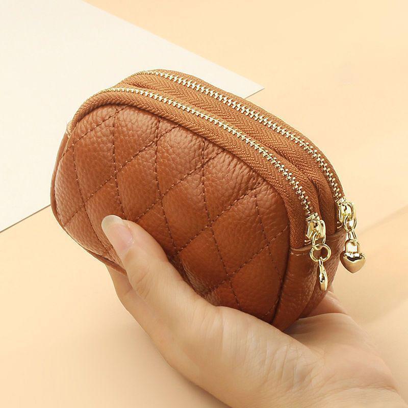 Fashionable Casual Diamond Grid Zipper Coin Purse For Women'S Mini Card Bag