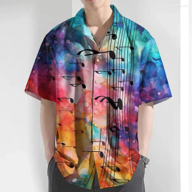Eye-Catching Fire Electric Guitar Music Elements And Street Scenes3D Printing Short Sleeve Shirts For Men Fashion Hawaiian Shirt