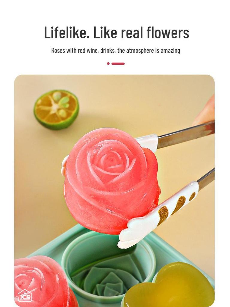 Food-Grade Silicone Rose Heart Ice Cube Mold for Whiskey