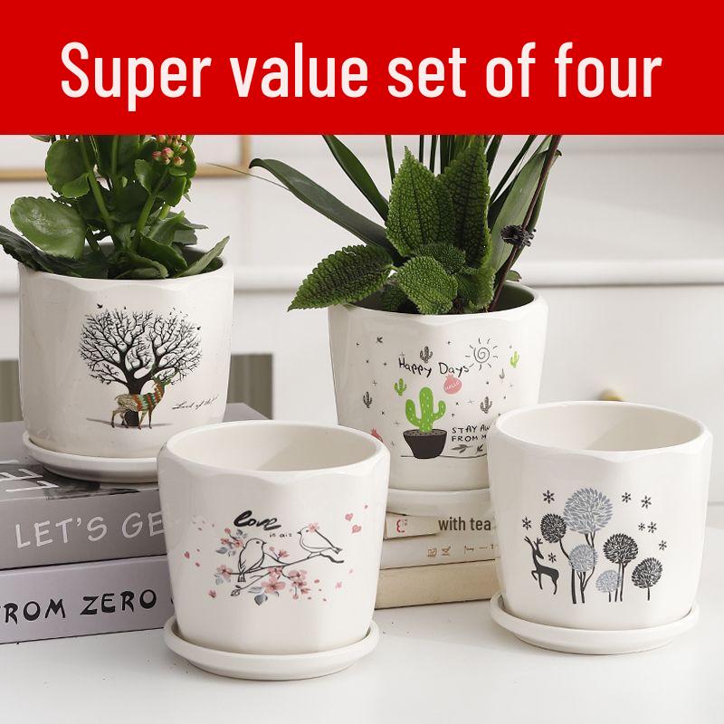 Jie Jie Gao Sheng Ceramic Flower Pot Set with Tray