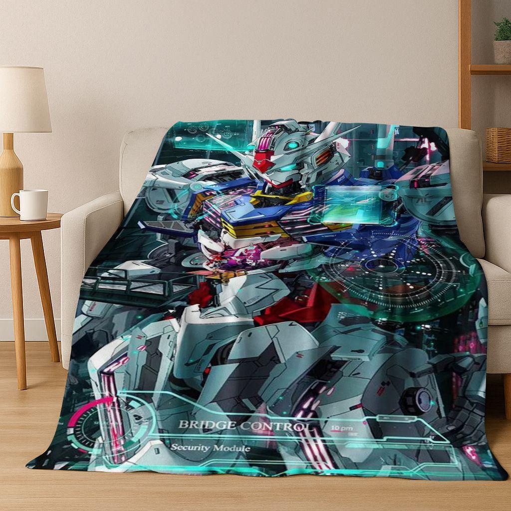 26 Style Gundam Cartoon Robot Flannel Blanket,Warm and Cozy Soft Throw Blanket for Home Bedroom Bed Sofa Picnic Office Cover