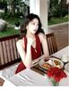 [Summer Muse] Red Hong Kong Style Retro Neck Backless Dress Summer French Sleeveless Long Dress