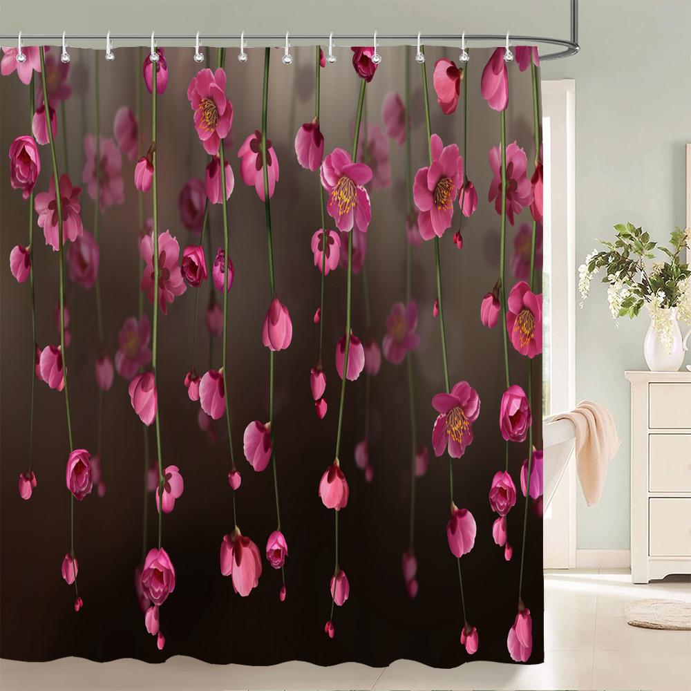 Colorful Beautiful Flowers Bath Curtain Waterproof Fabric Shower Curtains Floral Rose Printing Bathroom Screen Decor with Hooks