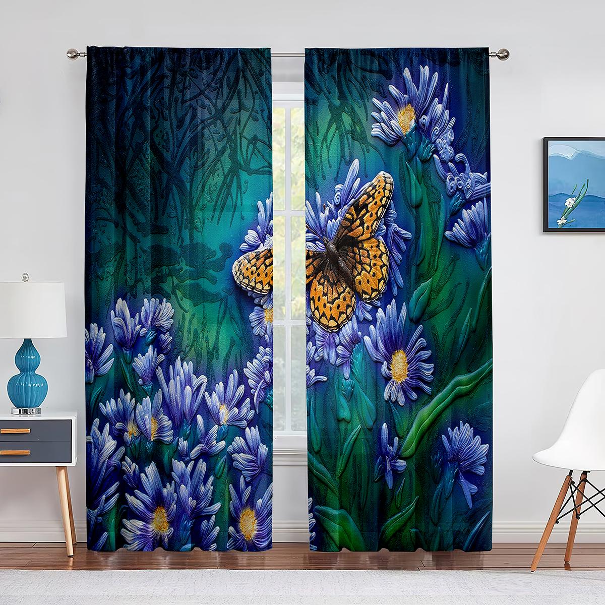 Весенний цветок красочные цветочные бабочки прозрачные занавески для гостиной вуаль — фото 4