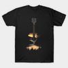 Men Black Print T-shirt Sunset Acoustic Guitar Nature No-Cut Transfer Paper Print Cotton Tshirt