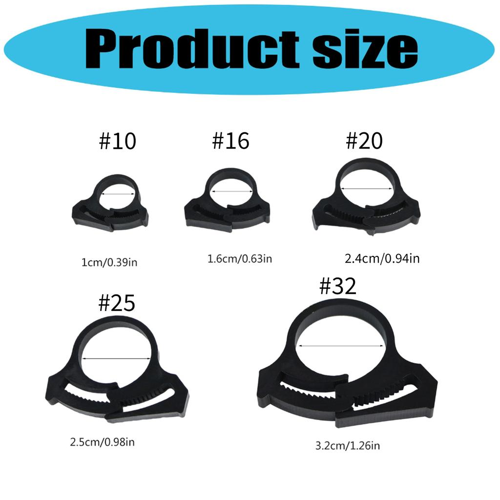 Set of 5 Garden Tubing Clips for Secure Drip Irrigation Systems in Greenhouses Double Gripping Adjustable Hose Clamps