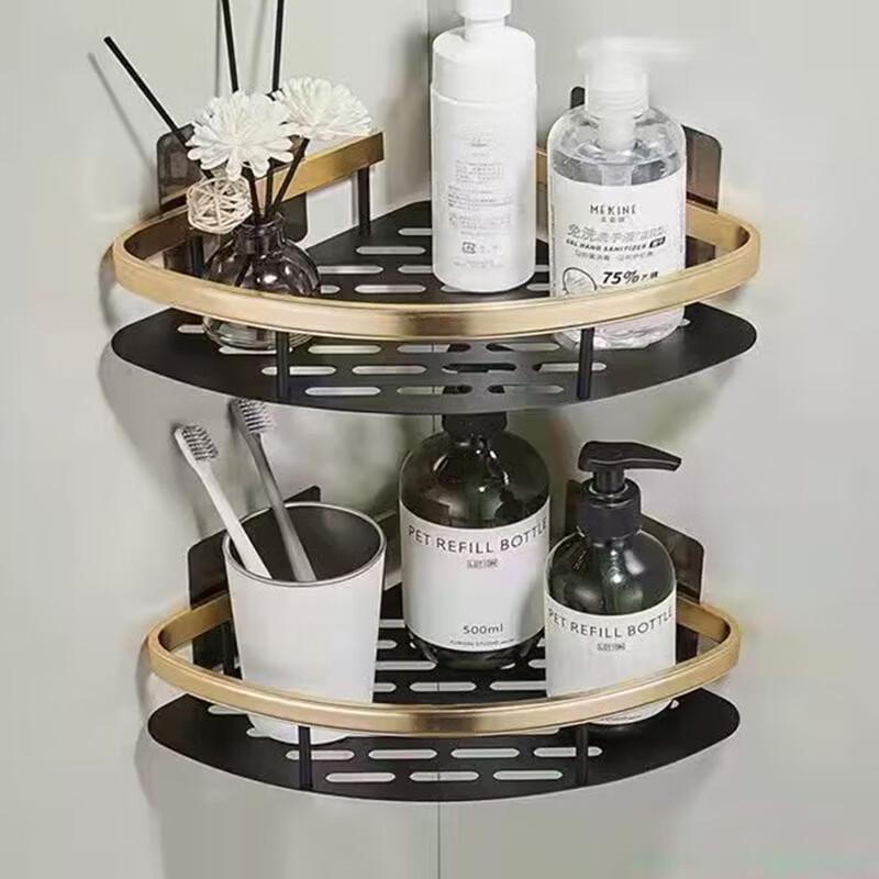 MDNG Без сверления Черное золото Двухъярусная угловая полка для душа