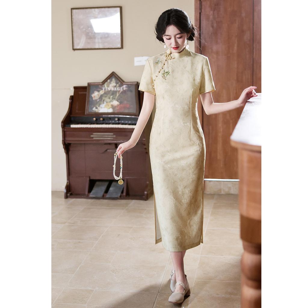 Pale yellow cheongsam women's improved new Chinese-style young dress 1011 new early spring national style plain and elegant small man