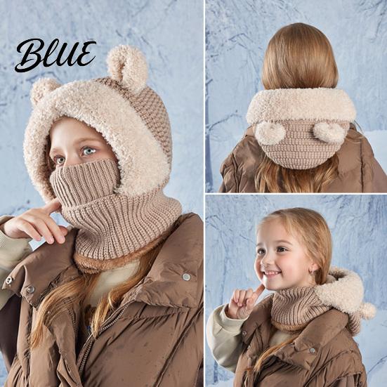 Soft Polyester Winter Thermal Plush Warmer for with Neck Hat Knitted Kids Adults Lined Fleece