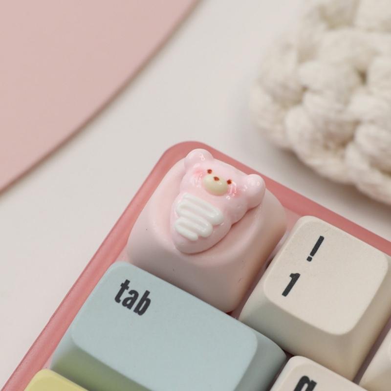 3D Resin Keycaps ESC Keycap Cartoon Bear Pizza Theme For Mechanical Keyboards Pink Yellow Lovely Enhances Typing