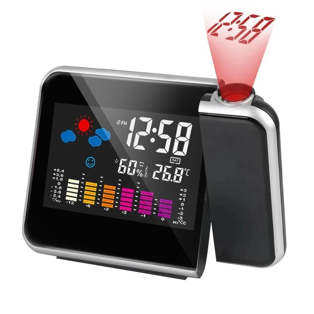 

Digital LED Projection Clock with Night Light and Smart Alarm, Ideal for Home Bedrooms, Desks, and as a Thermometer/Hygrometer
