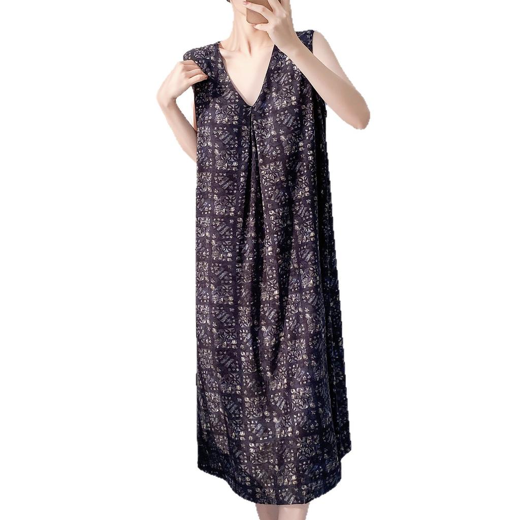 Retro style floral nightdress with chest pad women's summer thin anti-bumping loose large size can be worn outside loungewear skirt