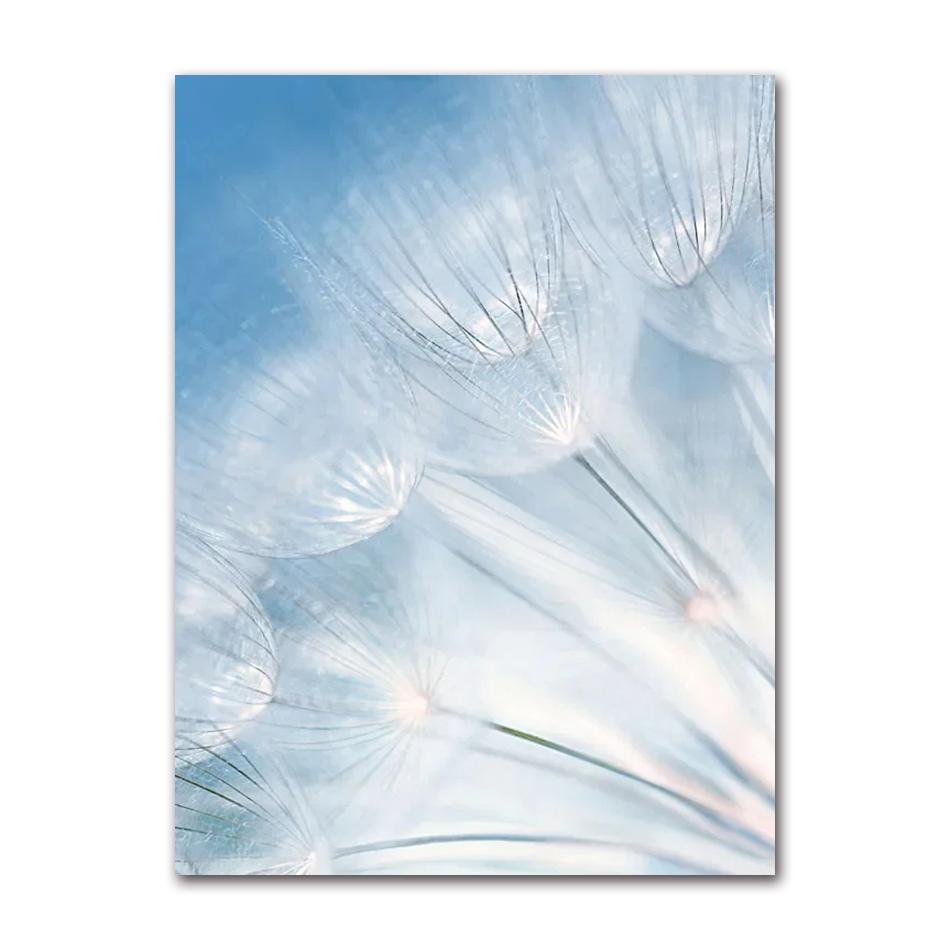 Wall Art Blue Tone Dandelion Peony Orchid Flower Oil Painting Spring Poster and Printmaking Living Room Home Decoration Pictures