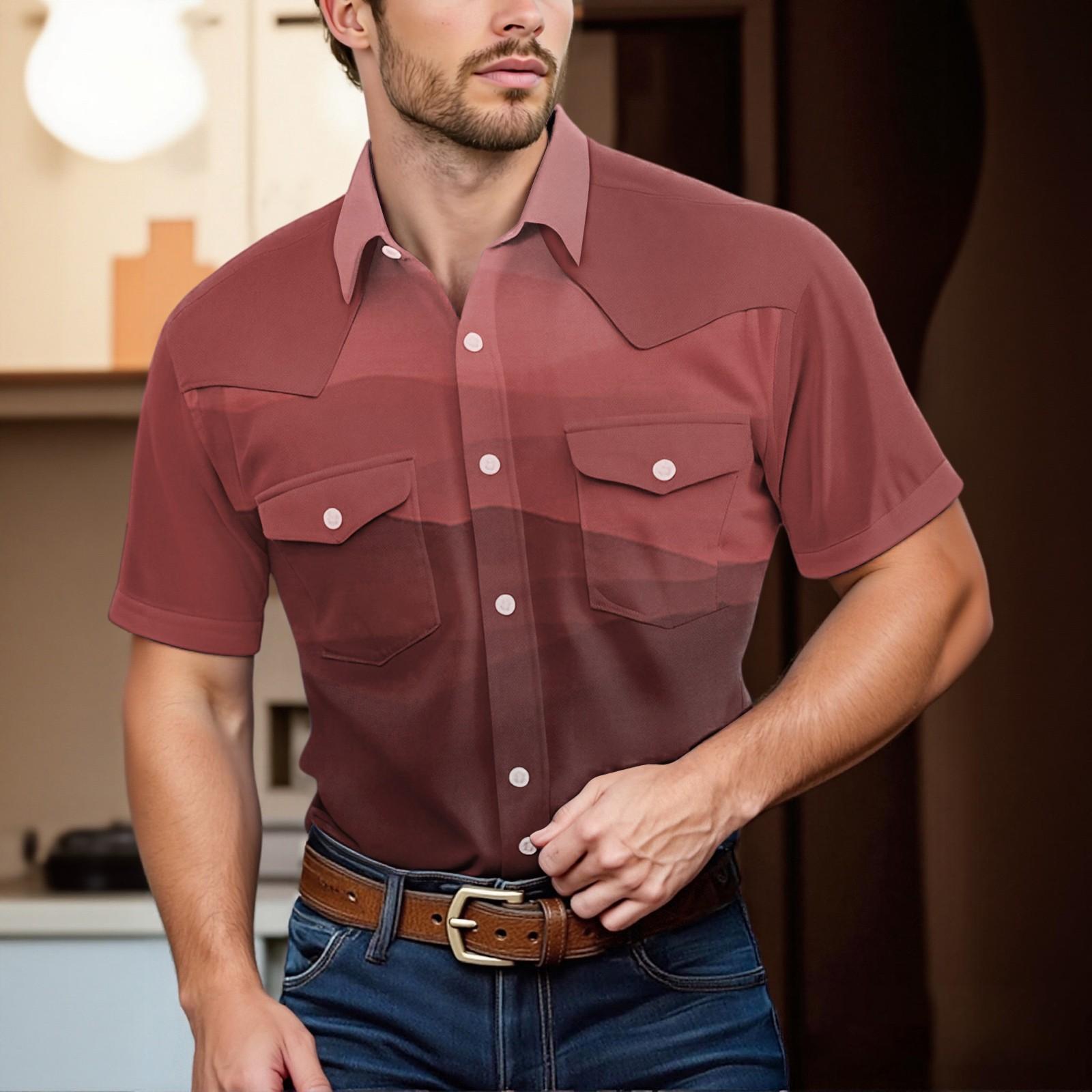 

Мужской модный топ кэжуал с короткими рукавами, лацканами и длиной до плеч XL красный