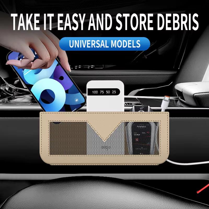 Car Storage Bag Pu Leather Mobile Phone Sticky Net Bag Multifunctional Car Seat Side Pocket Console Storage Box Auto Accessories