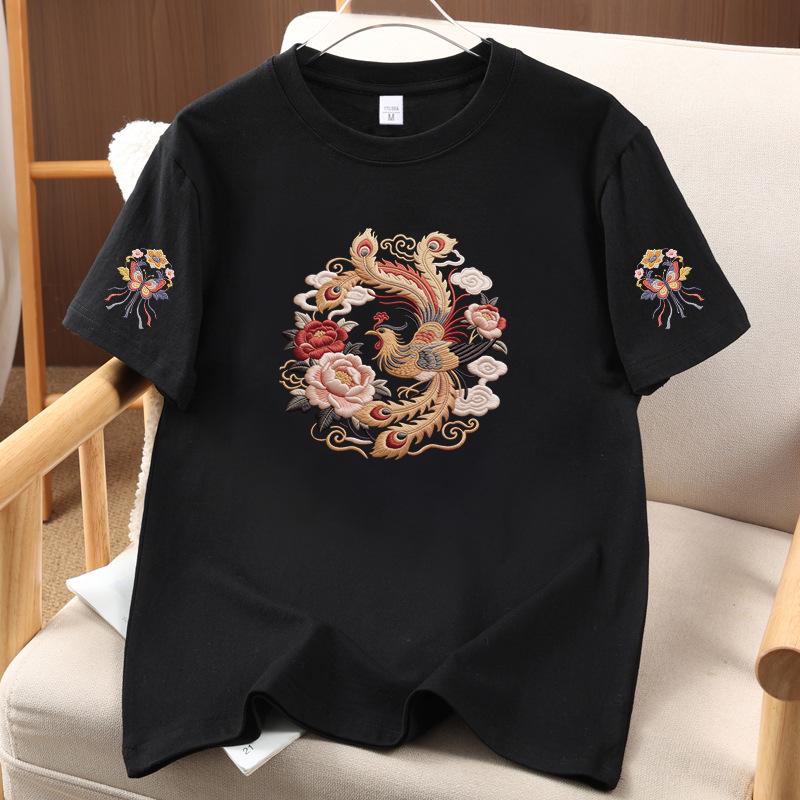 2026 Summer Unisex Pure Cotton Short Sleeve T-shirt with Chinese Style Print