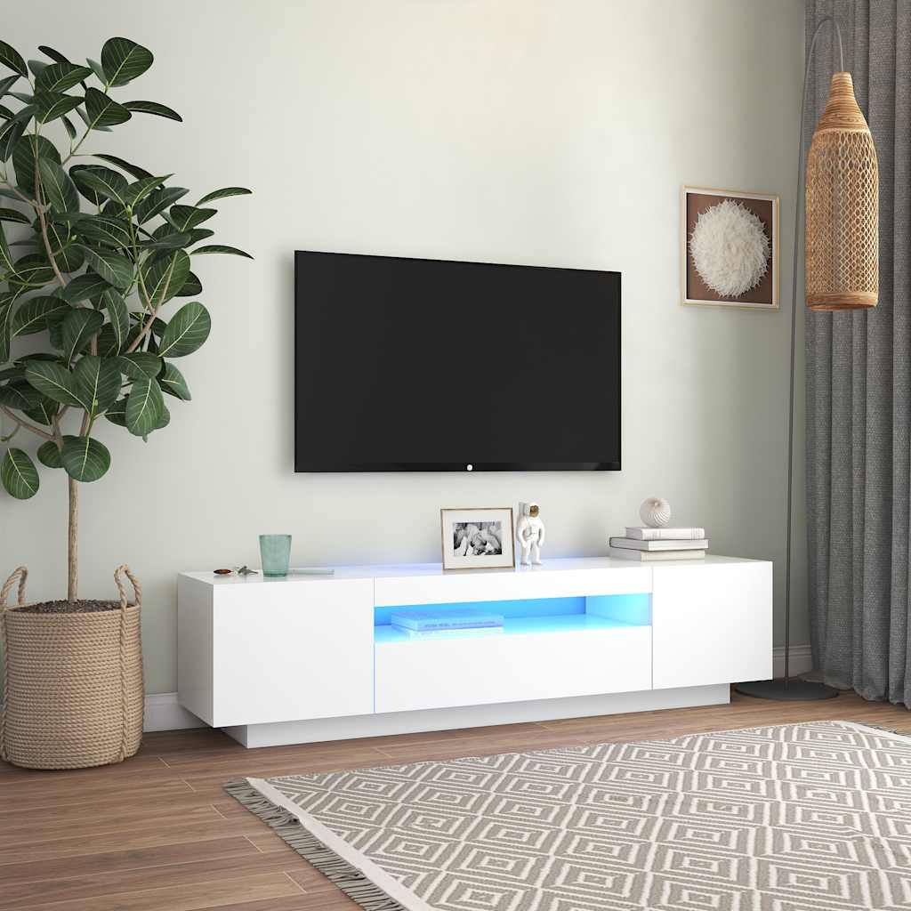 Vidaxl Szafka Tv Z Oświetleniem Led, Biała, 160X35X40 Cm