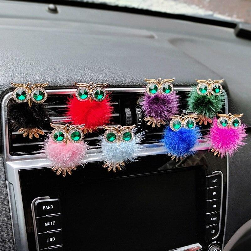 Crystal Owl Car Air Freshener Diamond Villus Owl Car Perfume Air Vent Clip Auto Accessories Interior Woman Aromatherapy Ornament