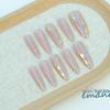 30 Pcs Pink Gold Foil Cat Eye Almond Long Nails with High-End Floral Design