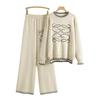 Women's Plus Size Autumn New Two-piece Fashion Casual Wide Leg Pants Loose Round Neck Simple Knit Suit