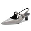 59008 High Heels Damen Dickabsatz 2025 Neu Spitz Hinten Leer Sandalen Leichter Mund Lackleder Ein-Wort-Riemen Einzelne Schuhe
