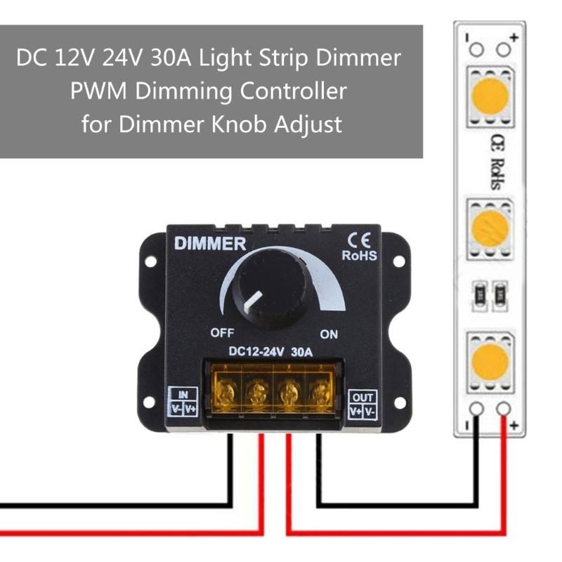 DC 12V 24V 30A LED Lichtleisten Dimmer PWM Dimmregler für Dimmknopf Einstellung Ein/Aus Schalter mit Aluminiumgehäuse