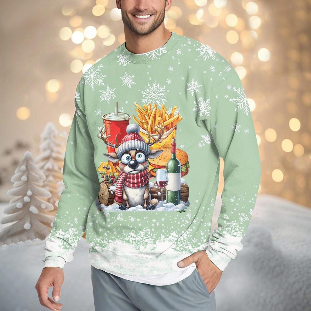 Men's Casual Fashion Comfortable Christmas Printed Round Neck Pullover Sweatshirt Sweatshirt